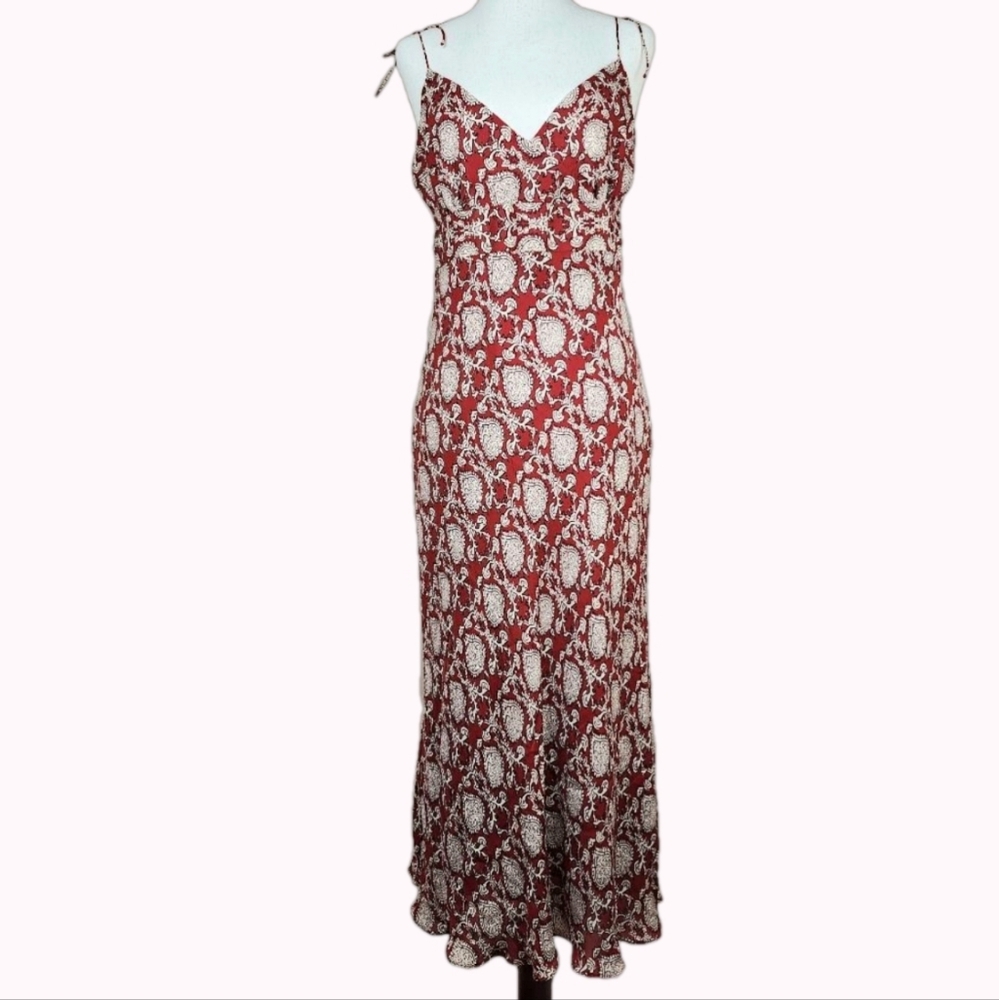 Y2K Vtg J. Crew 100% Silk Empire Waist Top Tie Spaghetti Strap Slip Midi Dress 8